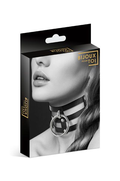 Чёрный тройной чокер с большим кольцом - Bijoux Pour Toi - купить с доставкой в Ярославле