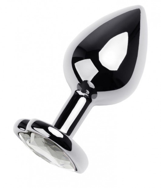 Серебристая анальная пробка с прозрачным кристаллом-сердцем - 8 см. - ToyFa - купить с доставкой в Ярославле