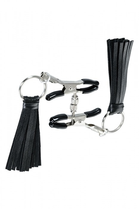 Черно-серебристые зажимы для сосков Theatre с кисточками - ToyFa - купить с доставкой в Ярославле