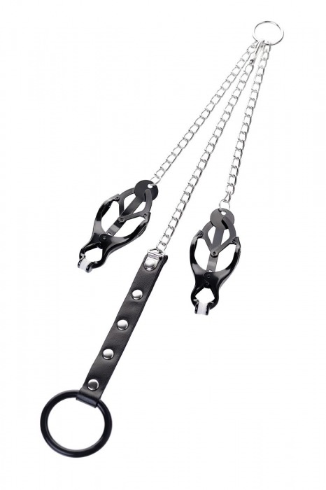 Черно-серебристые зажимы для сосков с кольцом для пениса TOYFA Metal - ToyFa - купить с доставкой в Ярославле