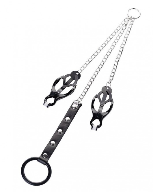 Черно-серебристые зажимы для сосков с кольцом для пениса TOYFA Metal - ToyFa - купить с доставкой в Ярославле